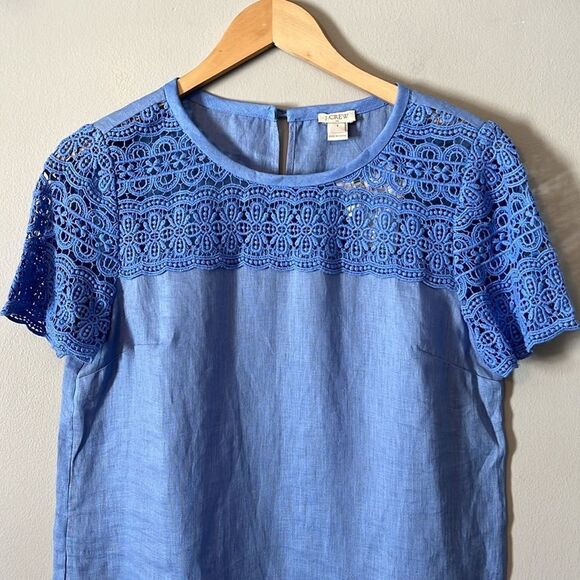 New! J. Crew Factory Linen Top Crochet Women's Size 2 Blue NWT - Picture 2 of 12